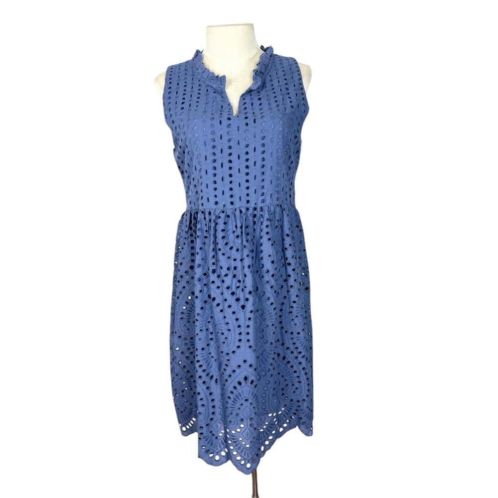 Sundance Eyelet Promise Dress‎ Blue 100% Cotton Lined Size M Petite sleeveless